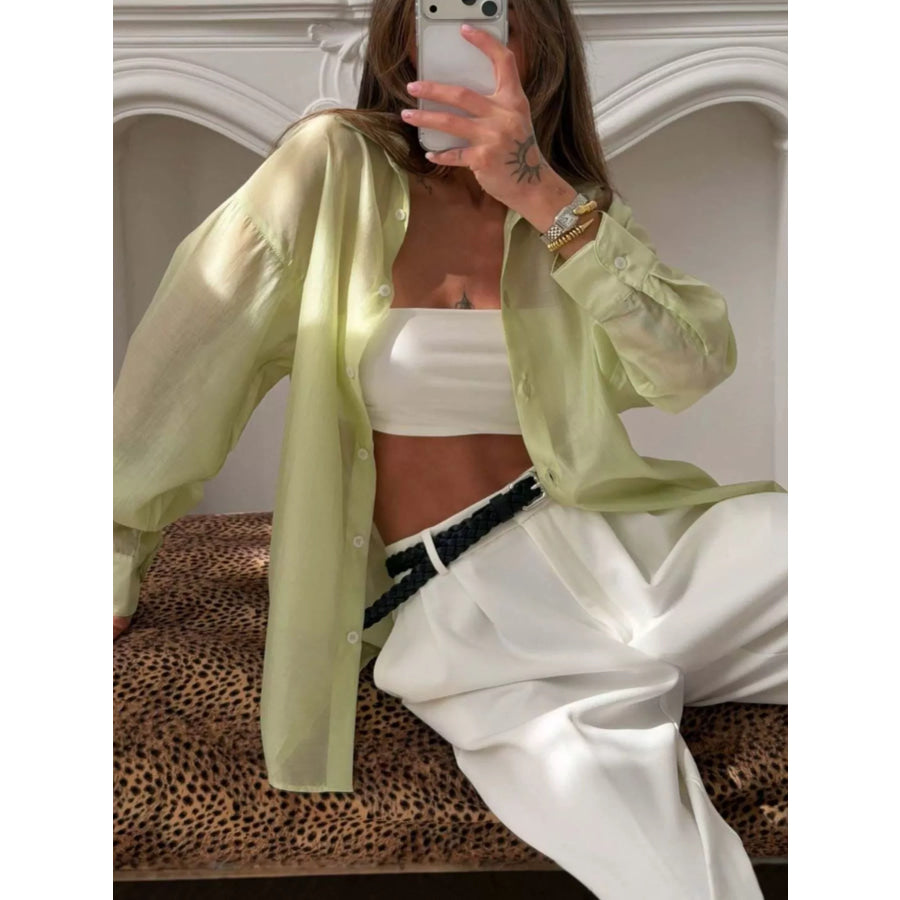 Sheer Oversized Button-Up Shirt Apparel and Accessories