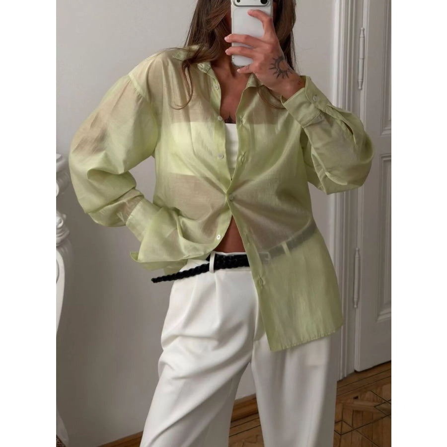 Sheer Oversized Button-Up Shirt Apparel and Accessories