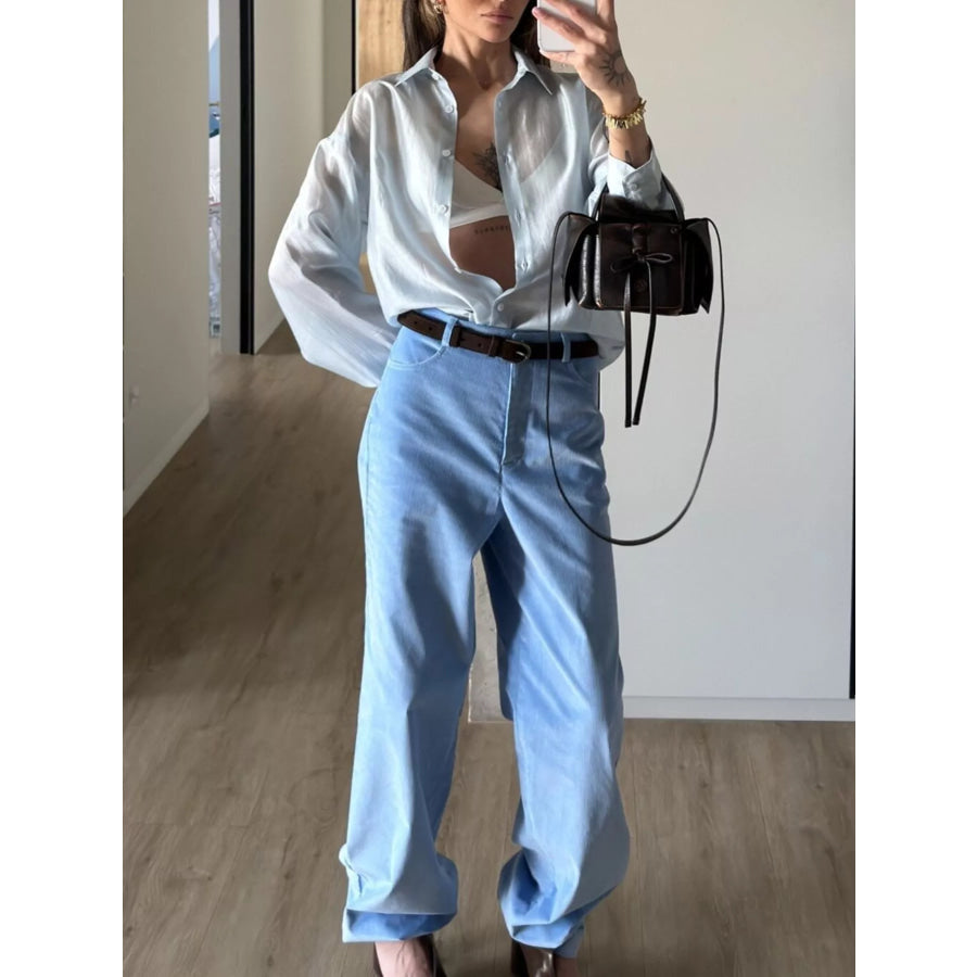 Sheer Oversized Button-Up Shirt Apparel and Accessories