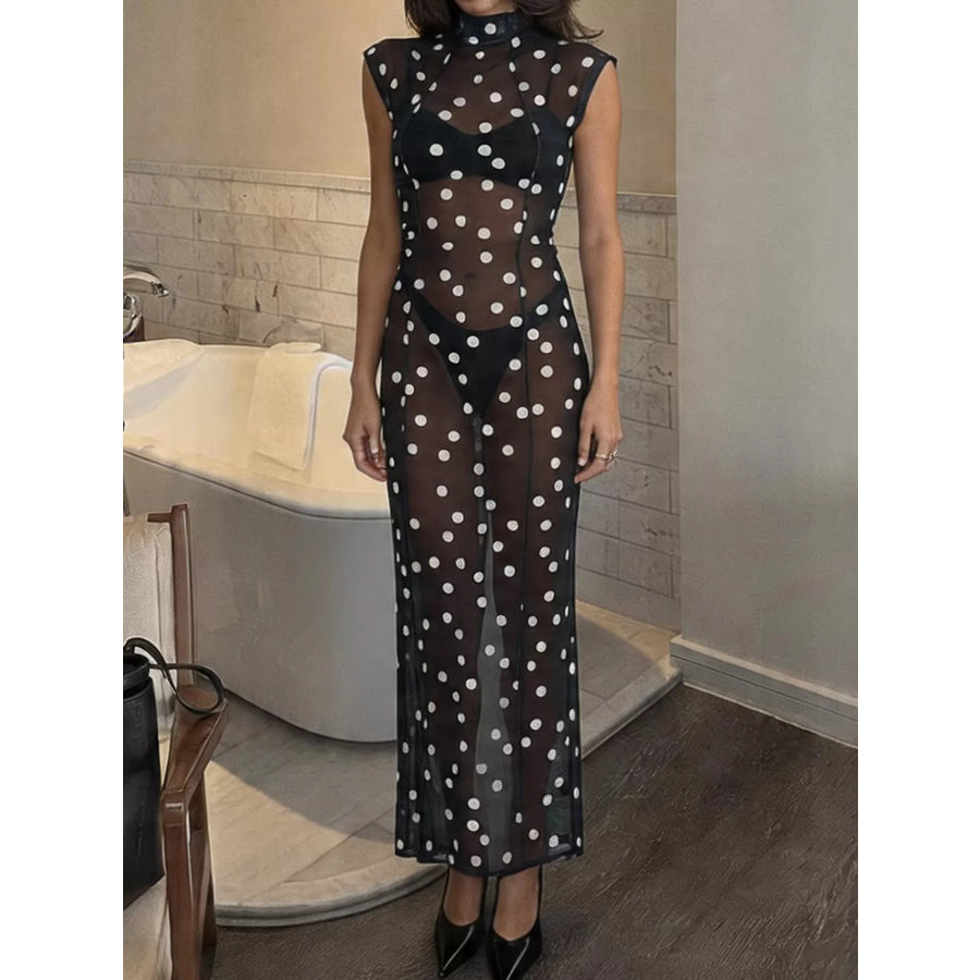Sheer Polka Dot Maxi Dress Apparel and Accessories