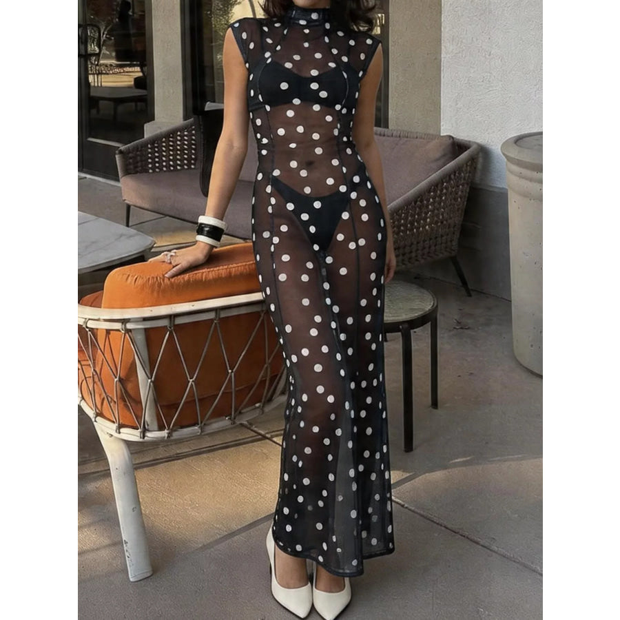 Sheer Polka Dot Maxi Dress Apparel and Accessories