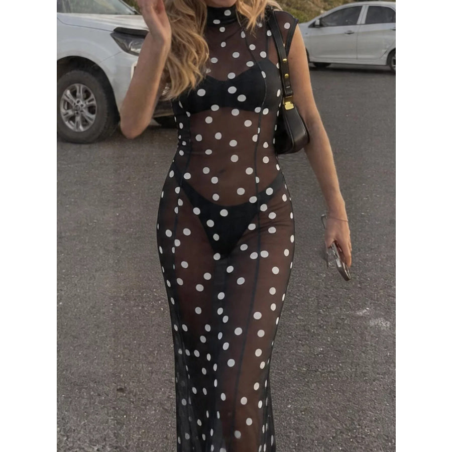 Sheer Polka Dot Maxi Dress Black / S Apparel and Accessories