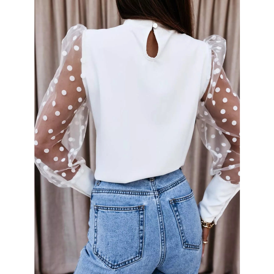 Sheer Polka Dot Sleeve Top Apparel and Accessories