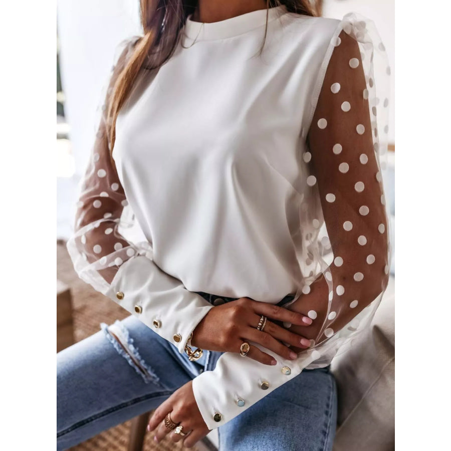 Sheer Polka Dot Sleeve Top Apparel and Accessories