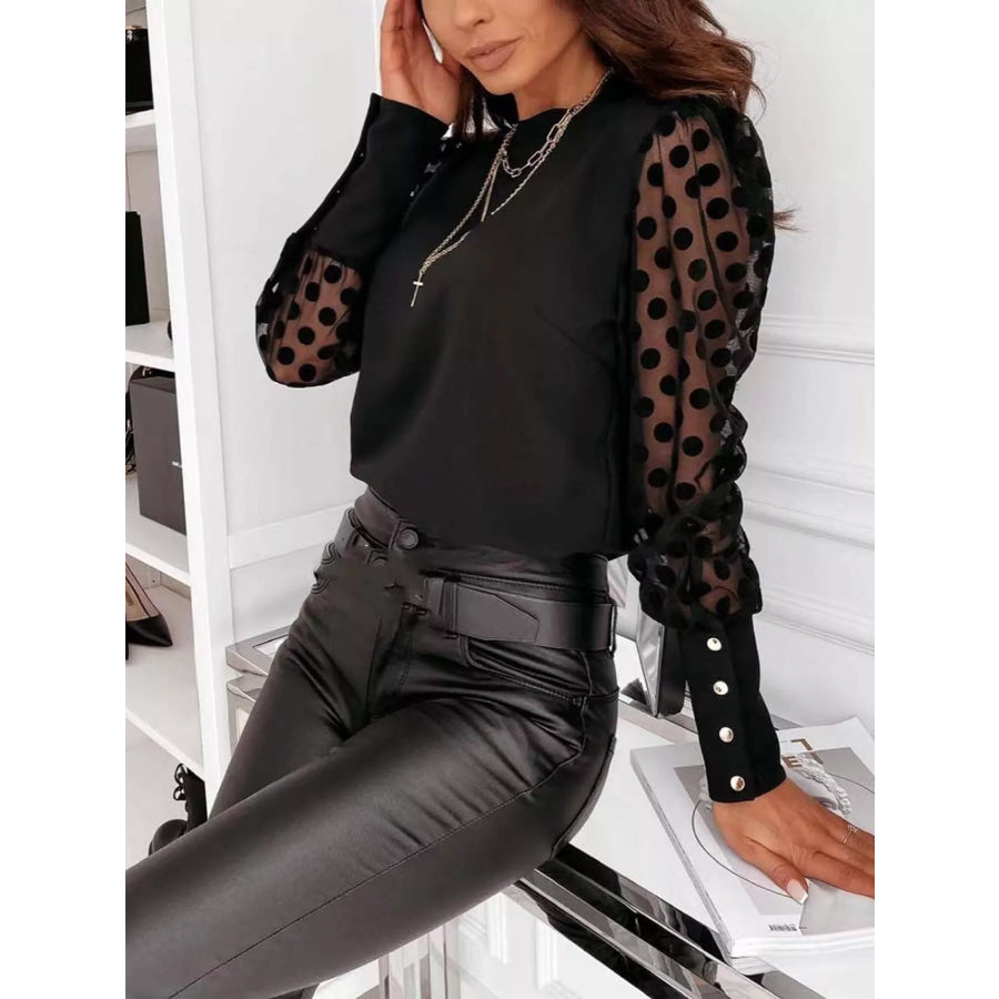 Sheer Polka Dot Sleeve Top Apparel and Accessories