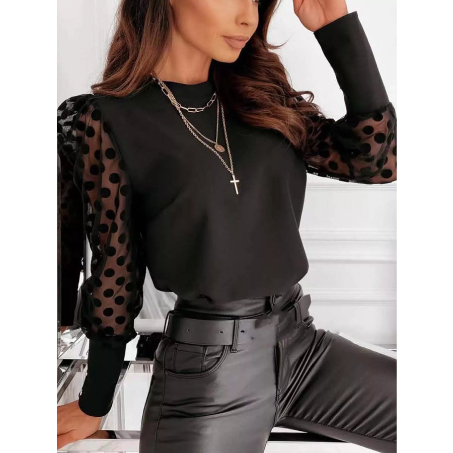 Sheer Polka Dot Sleeve Top Apparel and Accessories