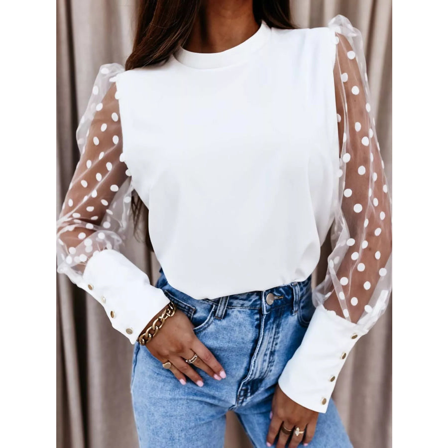 Sheer Polka Dot Sleeve Top Apparel and Accessories