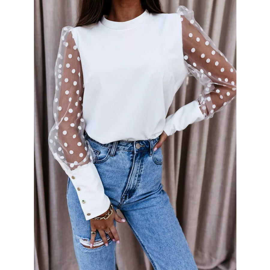 Sheer Polka Dot Sleeve Top White / S Apparel and Accessories