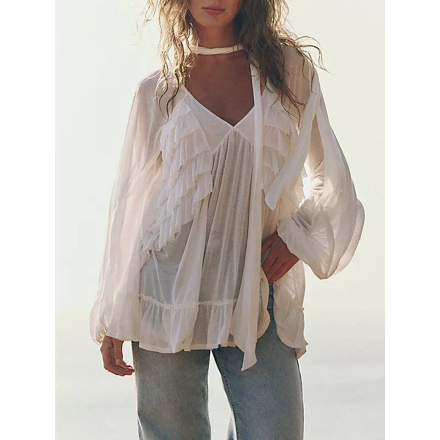 Sheer Ruffle Trim Beach Cover-Up Apparel and Accessories