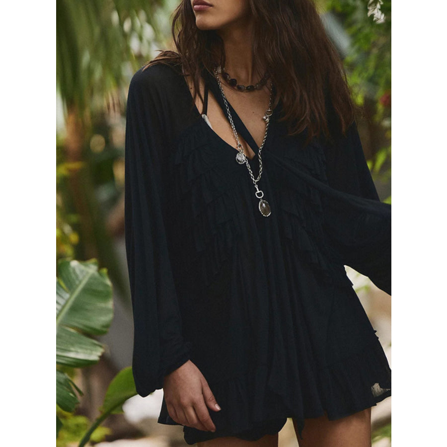 Sheer Ruffle Trim Beach Cover-Up Apparel and Accessories