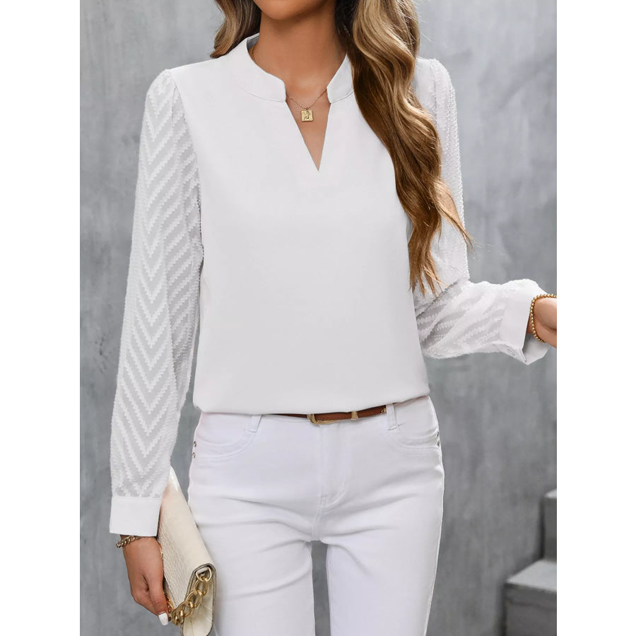 Sheer Sleeve V-Neck Blouse Apparel and Accessories