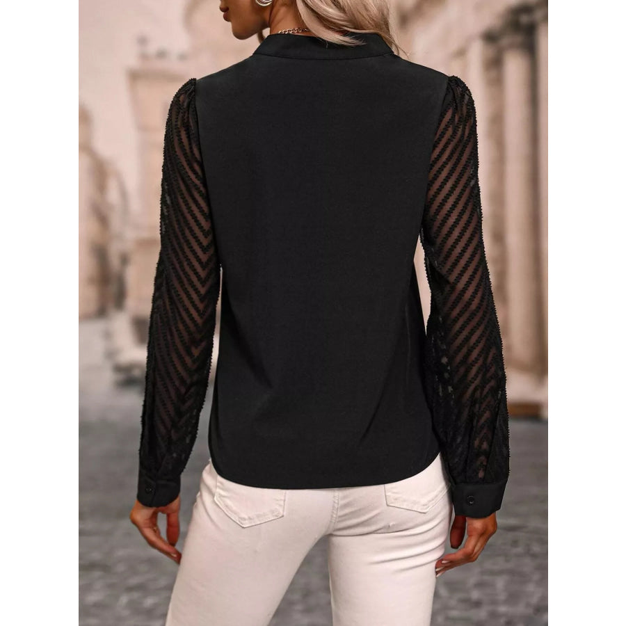 Sheer Sleeve V-Neck Blouse Apparel and Accessories