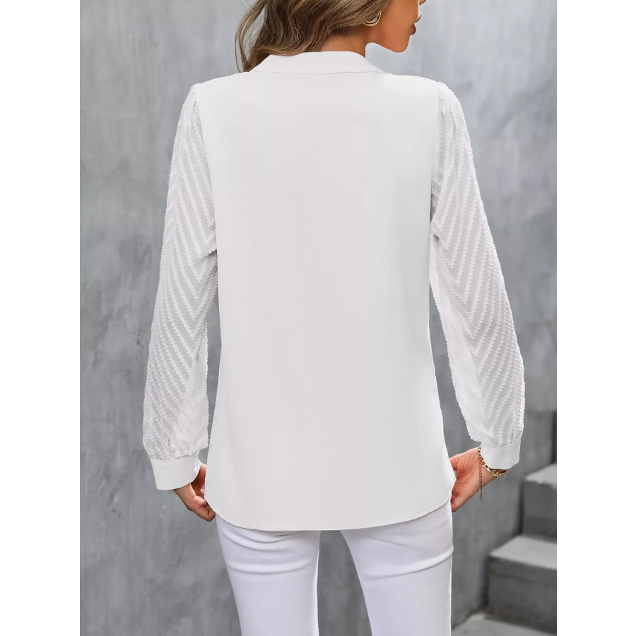 Sheer Sleeve V-Neck Blouse Apparel and Accessories