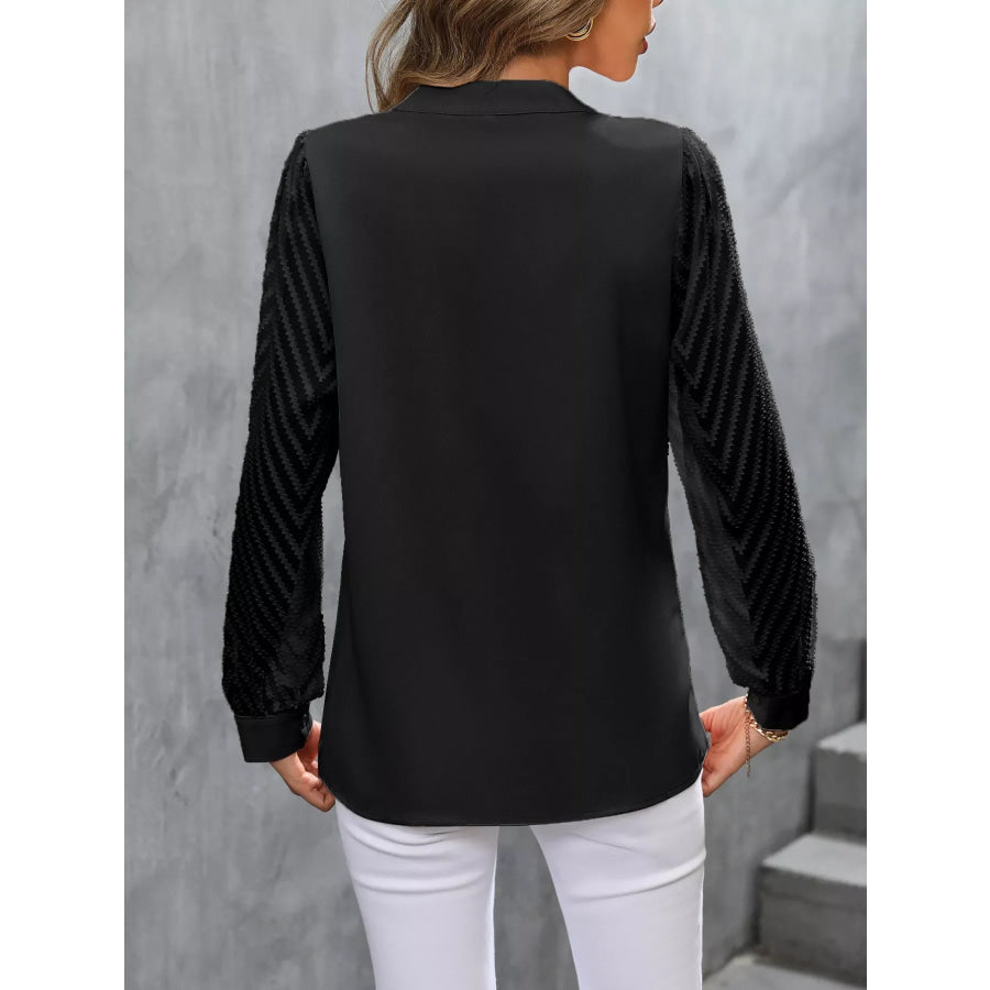 Sheer Sleeve V-Neck Blouse Apparel and Accessories