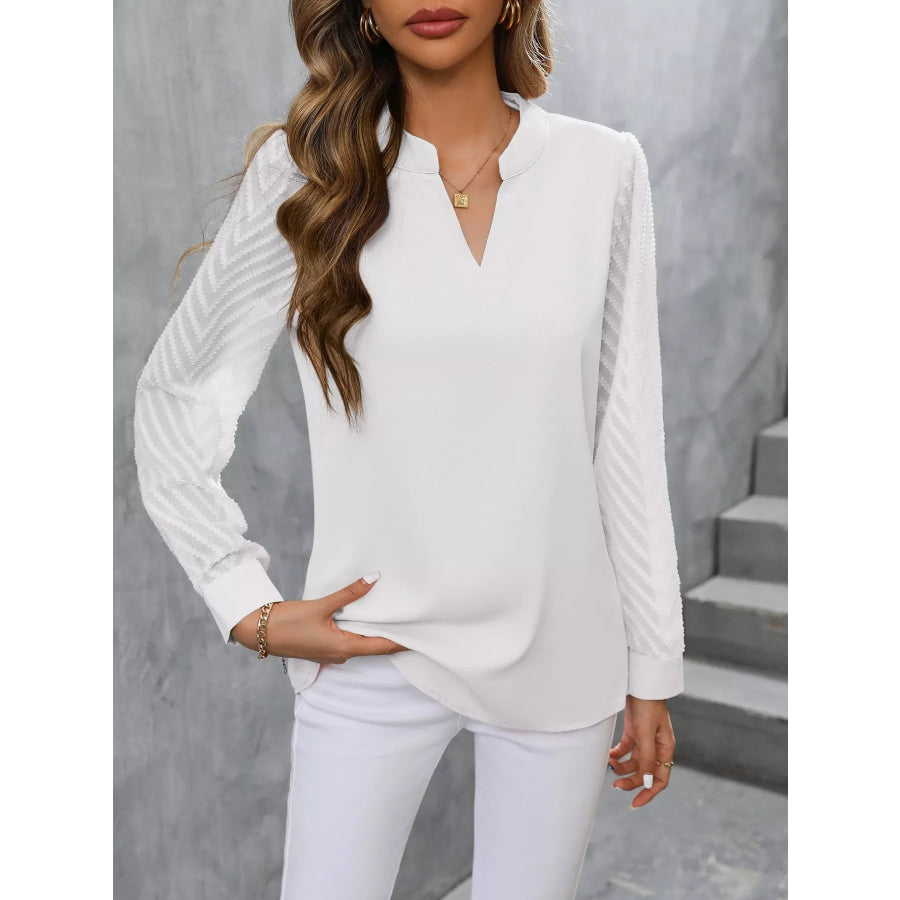Sheer Sleeve V-Neck Blouse Apparel and Accessories