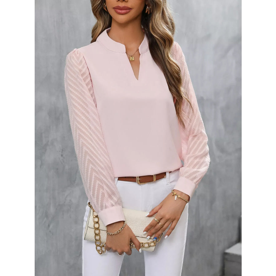 Sheer Sleeve V-Neck Blouse Blush Pink / S Apparel and Accessories