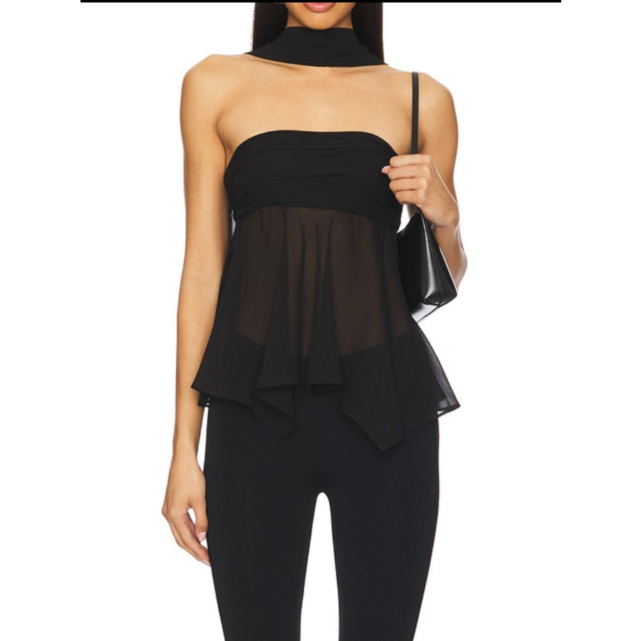 Sheer Tube Top with Scarf Black / S Apparel and Accessories