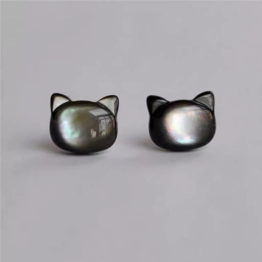 Shell Cute Cat Stud Earrings Black / One Size Apparel and Accessories