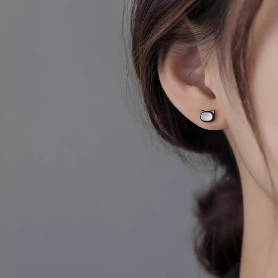Shell Cute Cat Stud Earrings Black / One Size Apparel and Accessories
