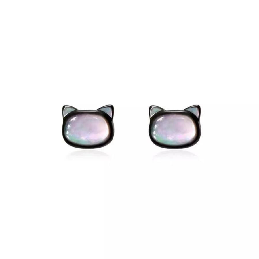 Shell Cute Cat Stud Earrings Black / One Size Apparel and Accessories