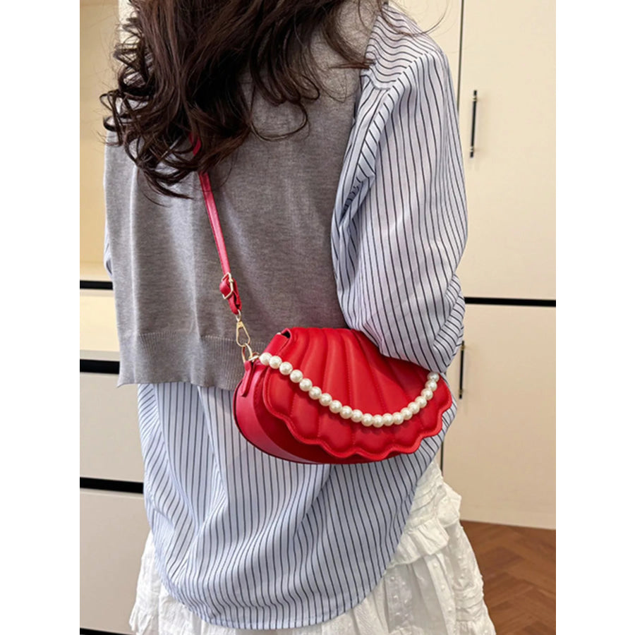 Shell-Shaped Pearl Decor Crossbody Bag Apparel and Accessories