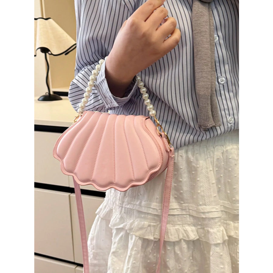 Shell-Shaped Pearl Decor Crossbody Bag Apparel and Accessories