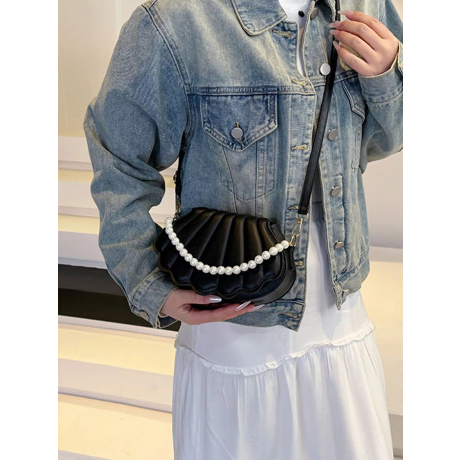 Shell-Shaped Pearl Decor Crossbody Bag Apparel and Accessories