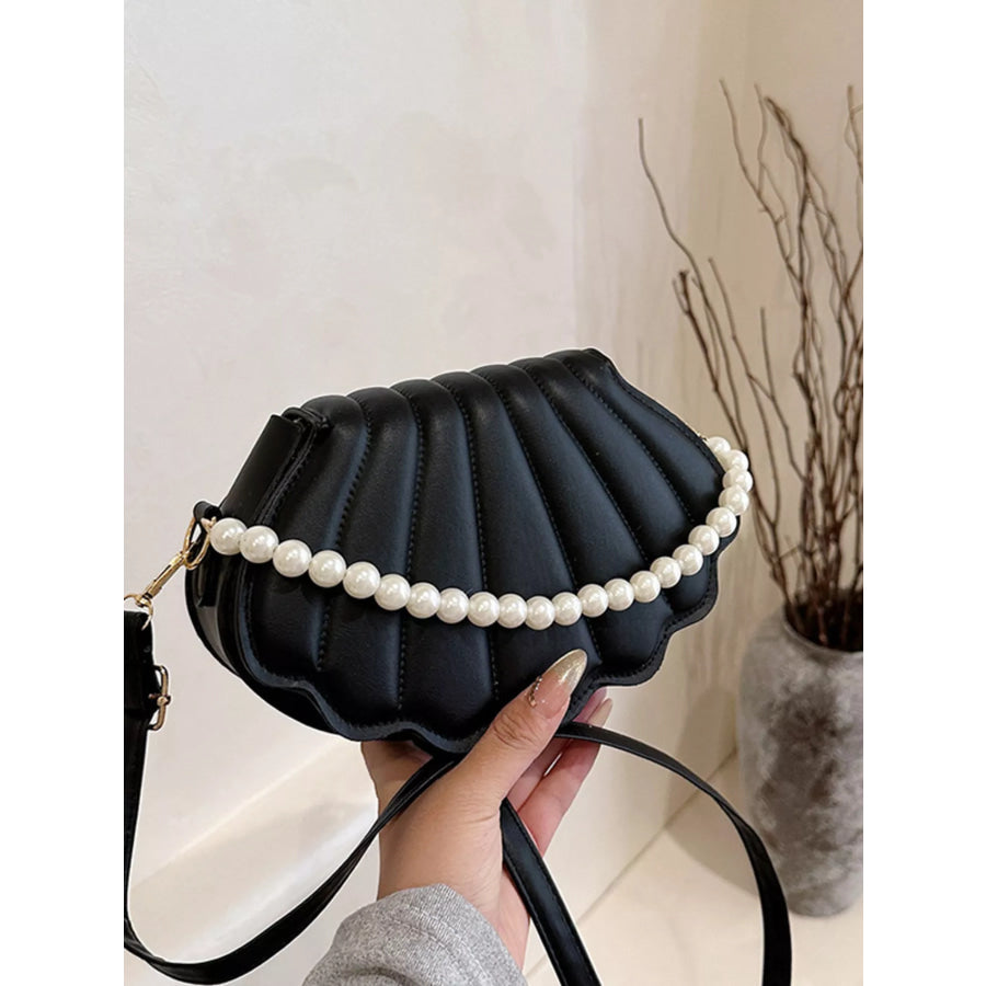 Shell-Shaped Pearl Decor Crossbody Bag Apparel and Accessories