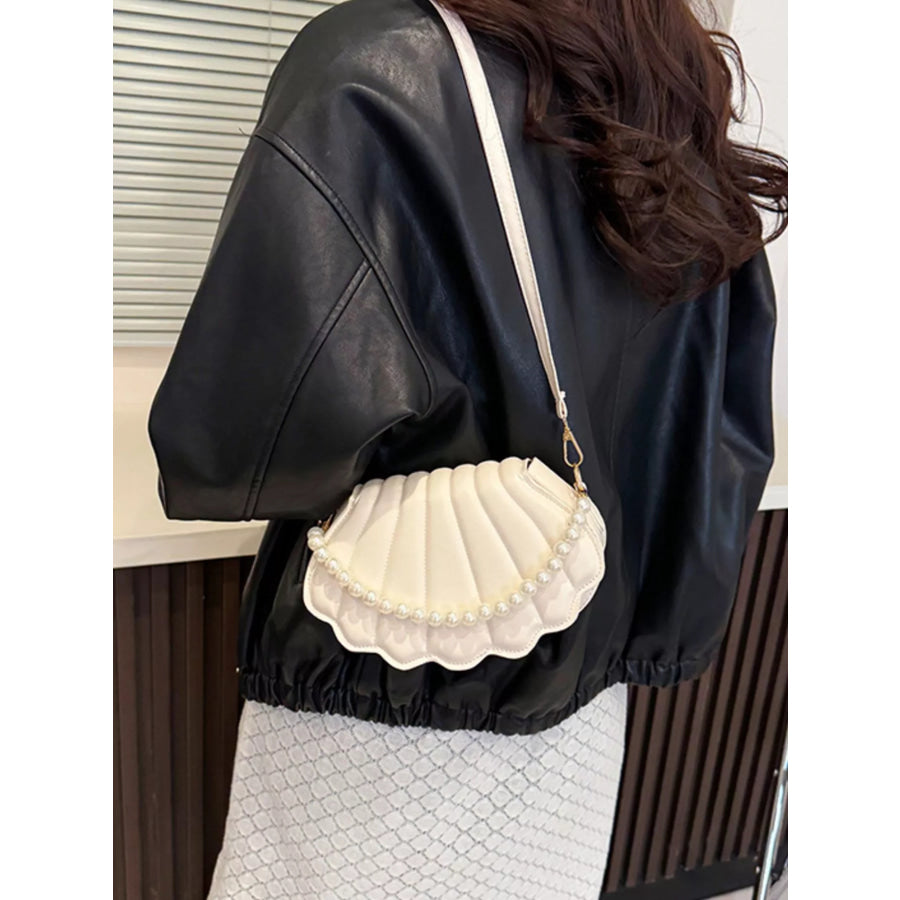 Shell-Shaped Pearl Decor Crossbody Bag Apparel and Accessories