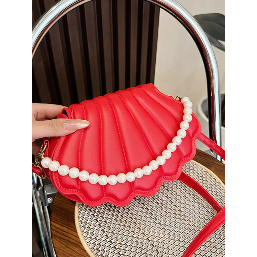 Shell-Shaped Pearl Decor Crossbody Bag Apparel and Accessories