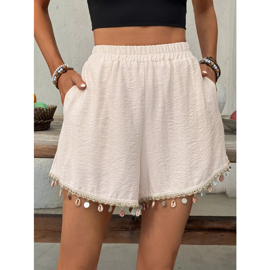 Shell Trim Elastic Waist Shorts Apricot / S Apparel and Accessories