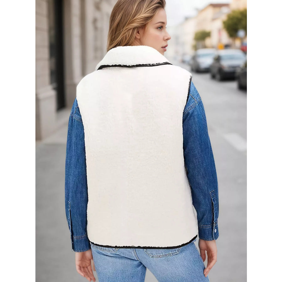 Sherpa Fleece Vest Coat with Contrast Trim Apparel and Accessories