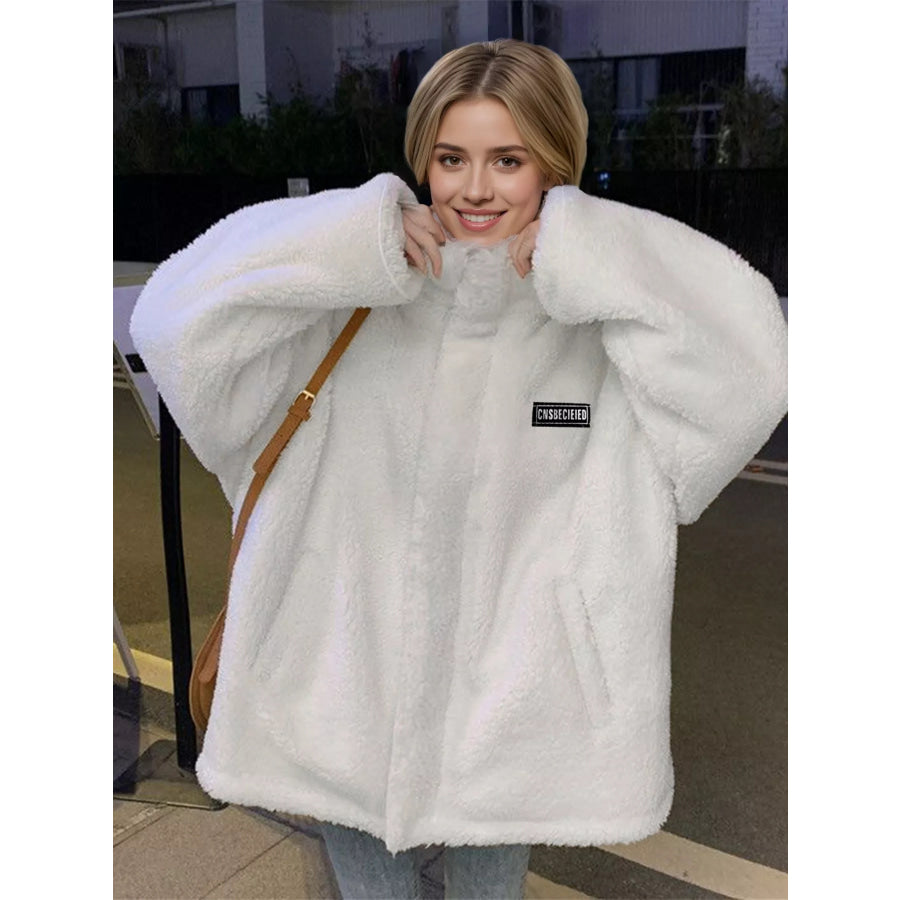 Sherpa Fleece Zip Up Outerwear White / S Apparel and Accessories
