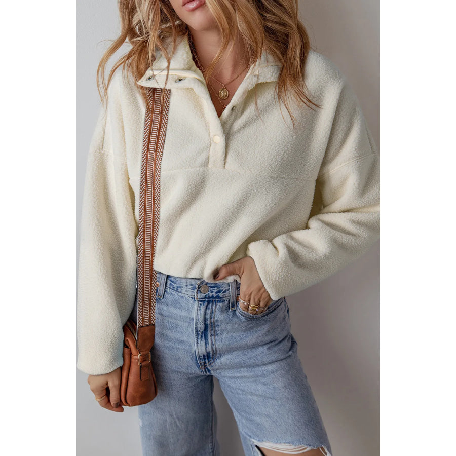 Sherpa Half Snap Long Sleeve Jacket Ivory / S Apparel and Accessories