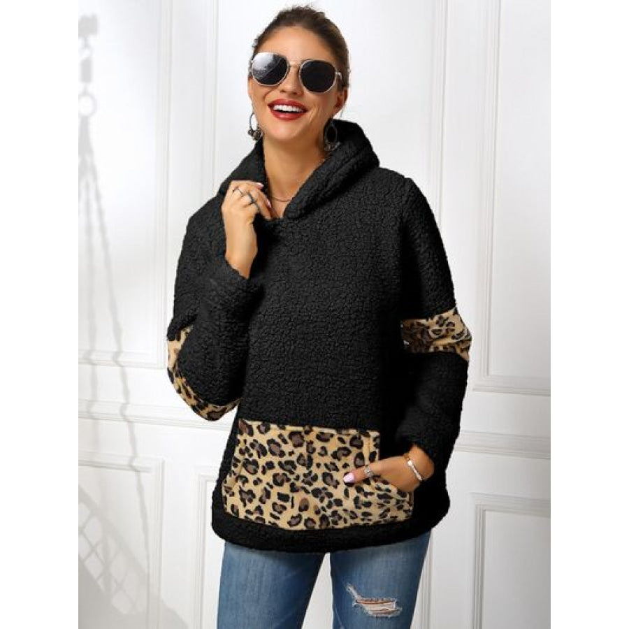 Sherpa Leopard Long Sleeve Hoodie Apparel and Accessories
