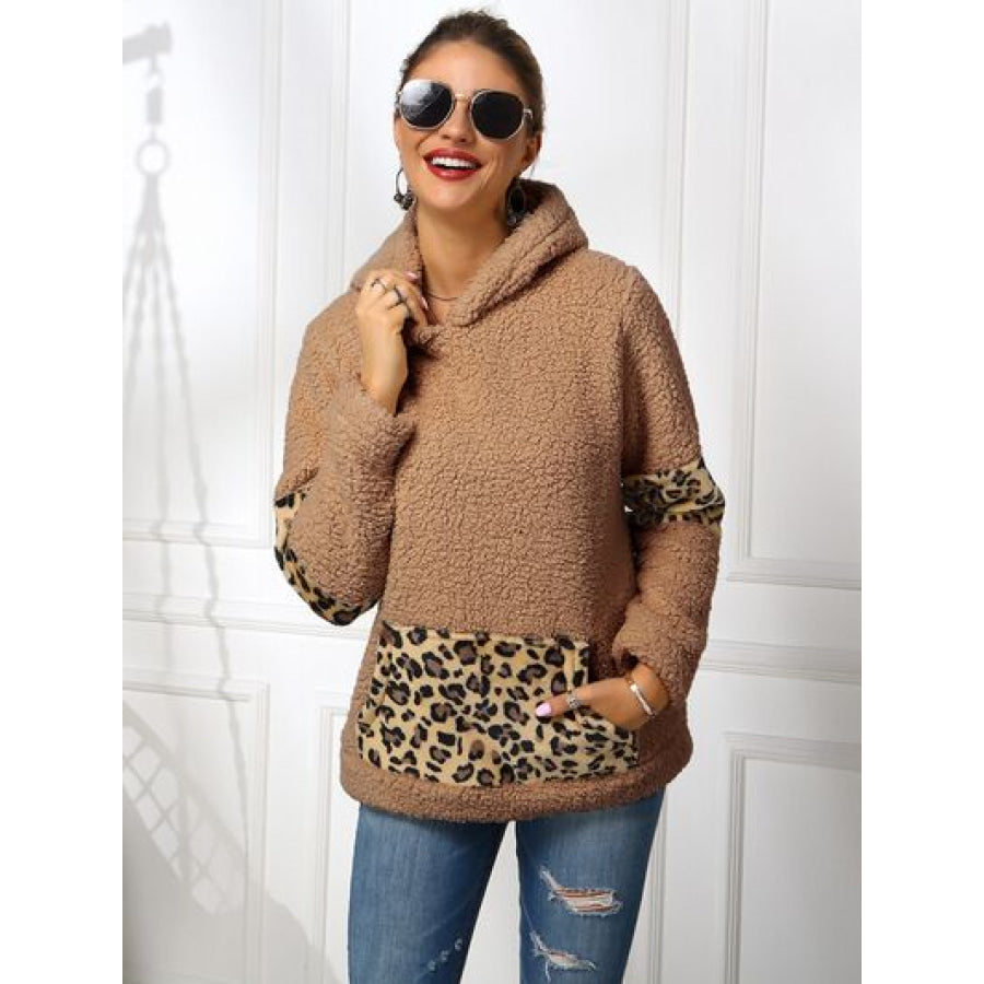 Sherpa Leopard Long Sleeve Hoodie Apparel and Accessories