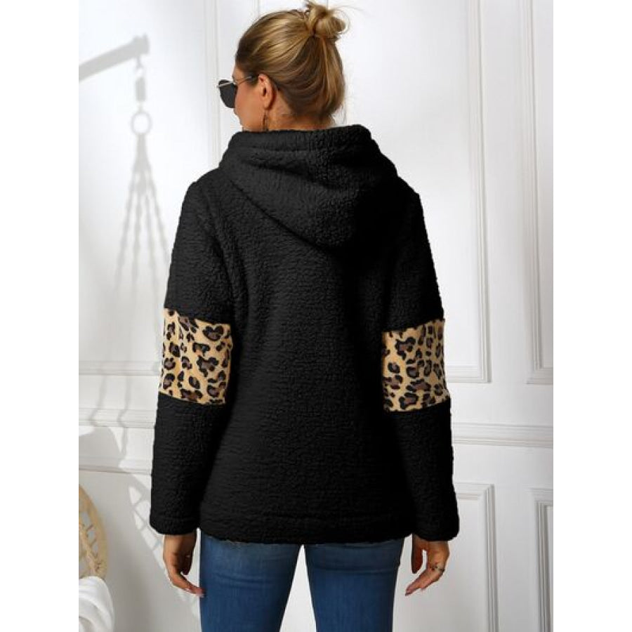 Sherpa Leopard Long Sleeve Hoodie Apparel and Accessories