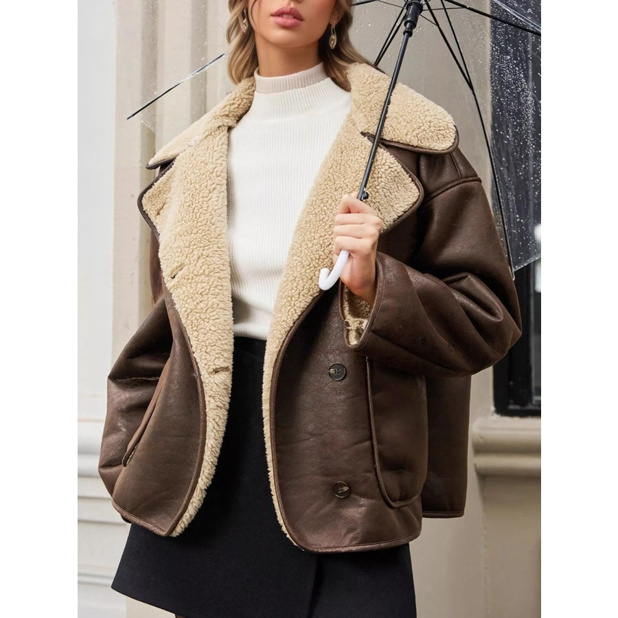 Sherpa Lined Button Down Outerwear Coffee Brown / S Apparel and Accessories