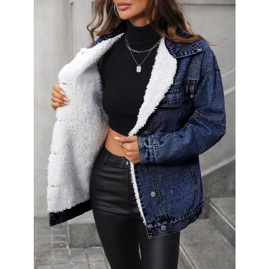 Sherpa-Lined Button Up Denim Jacket Apparel and Accessories
