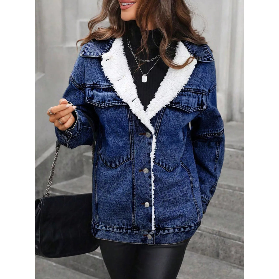 Sherpa-Lined Button Up Denim Jacket Apparel and Accessories