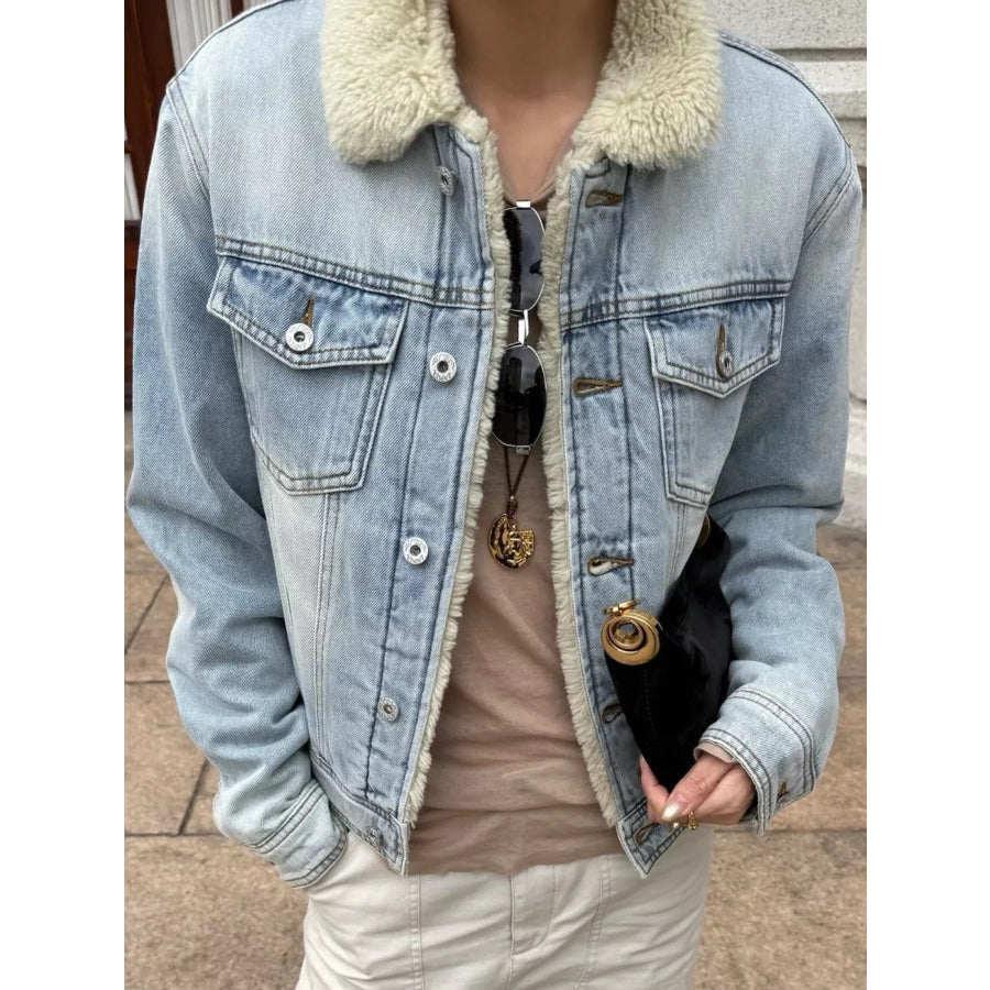 Sherpa-Lined Denim Jacket Red-Plaid / S Apparel and Accessories