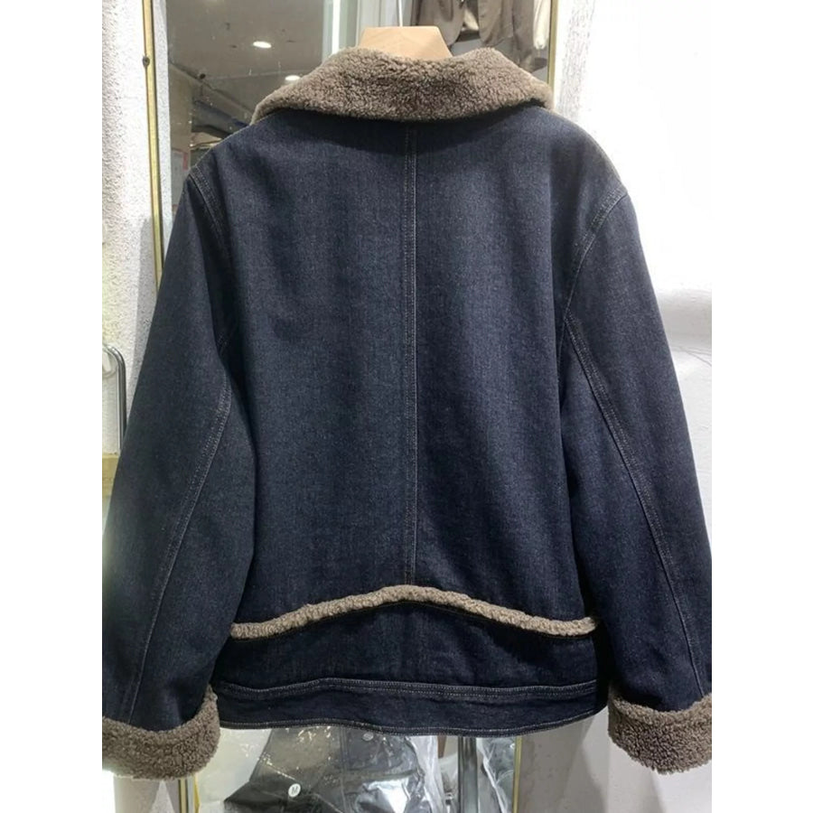 Sherpa-Lined Denim Jacket with Contrast Trim Apparel and Accessories