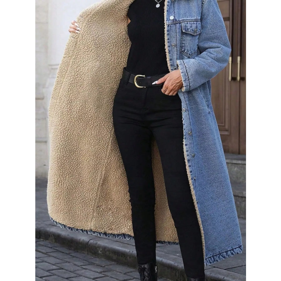 Sherpa Lined Longline Denim Jacket Apparel and Accessories