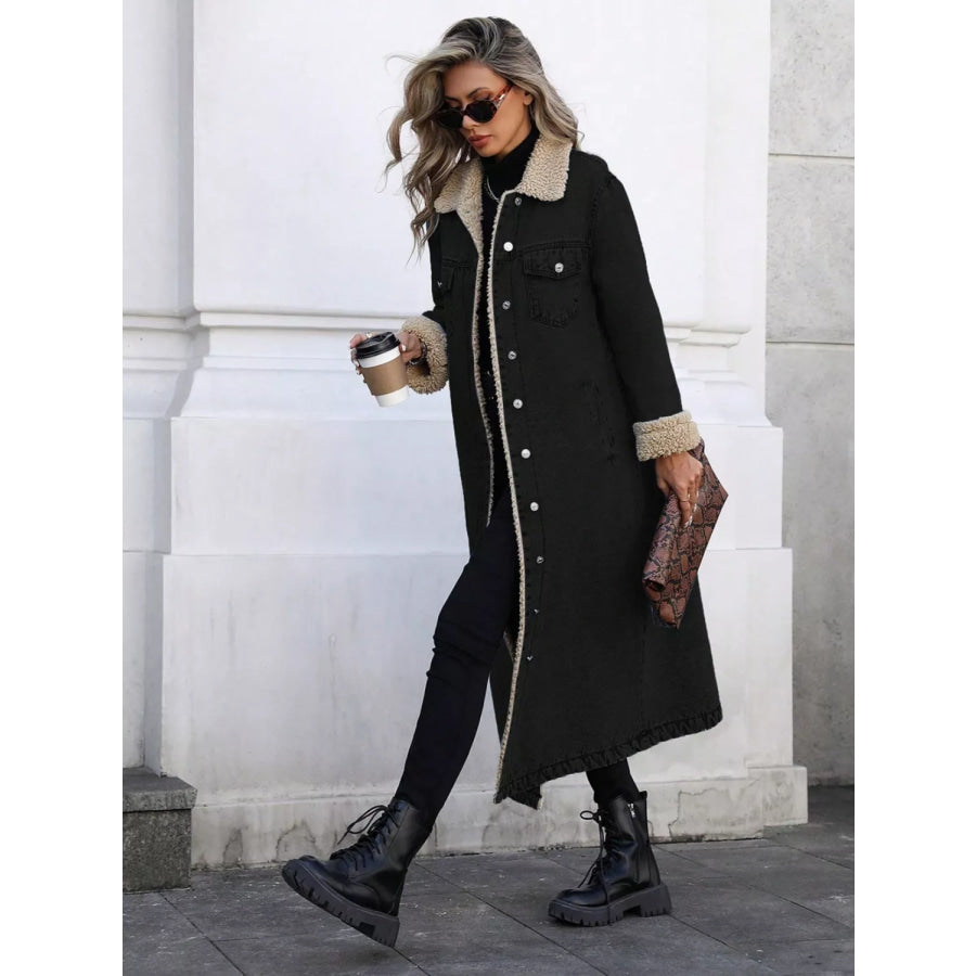 Sherpa Lined Longline Denim Jacket Apparel and Accessories