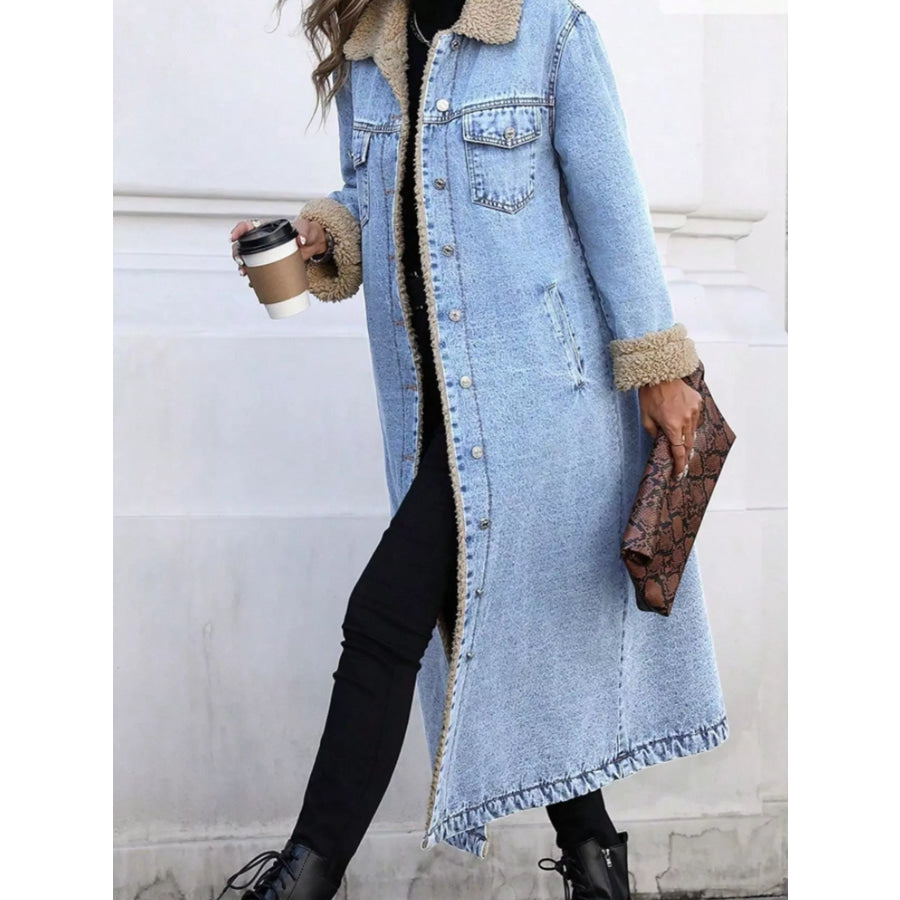 Sherpa Lined Longline Denim Jacket Apparel and Accessories