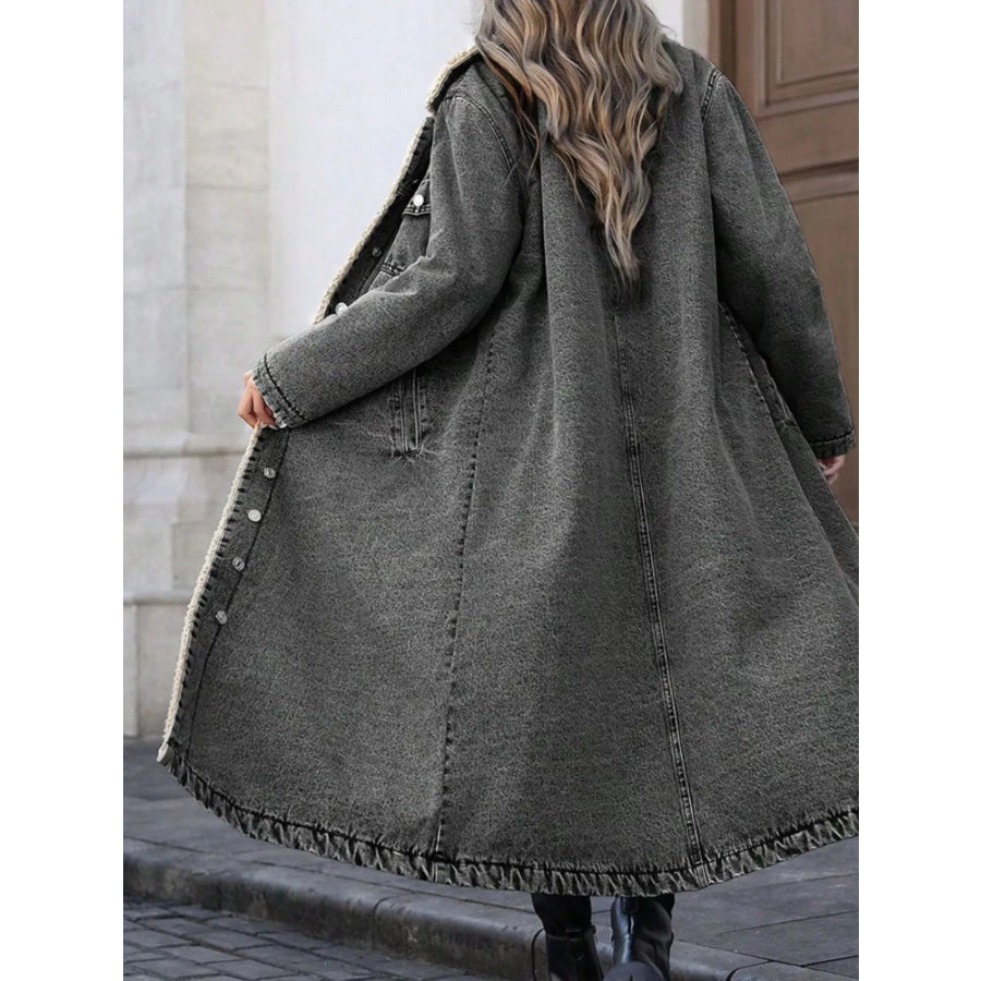 Sherpa Lined Longline Denim Jacket Apparel and Accessories