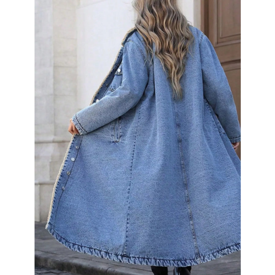 Sherpa Lined Longline Denim Jacket Apparel and Accessories