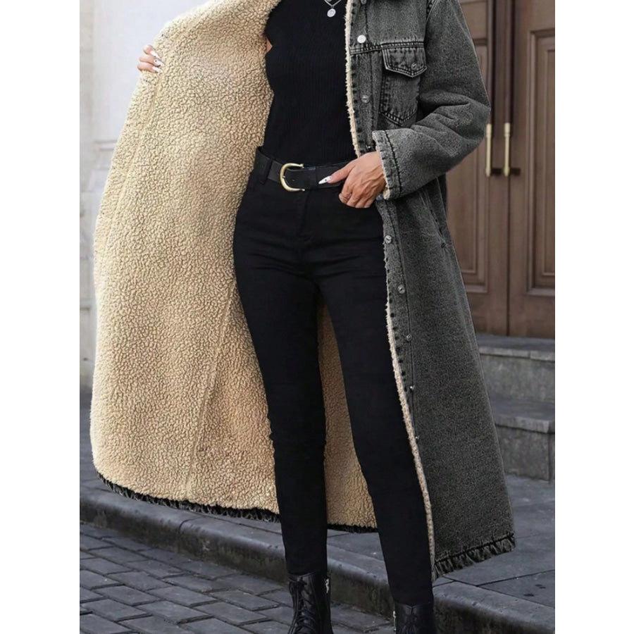 Sherpa Lined Longline Denim Jacket Apparel and Accessories