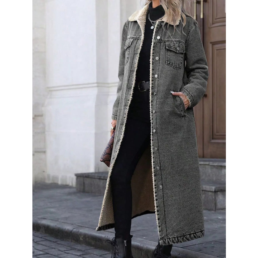 Sherpa Lined Longline Denim Jacket Apparel and Accessories