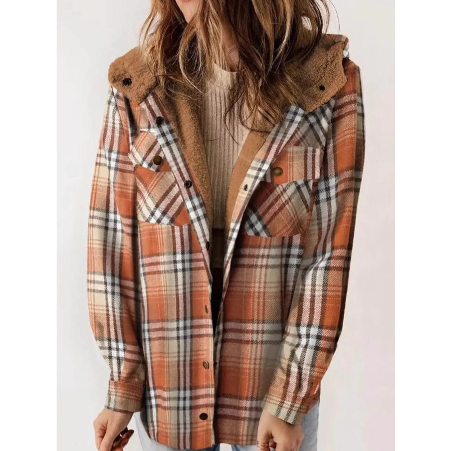 Sherpa-Lined Plaid Hooded Jacket Orange Grid / S Apparel and Accessories